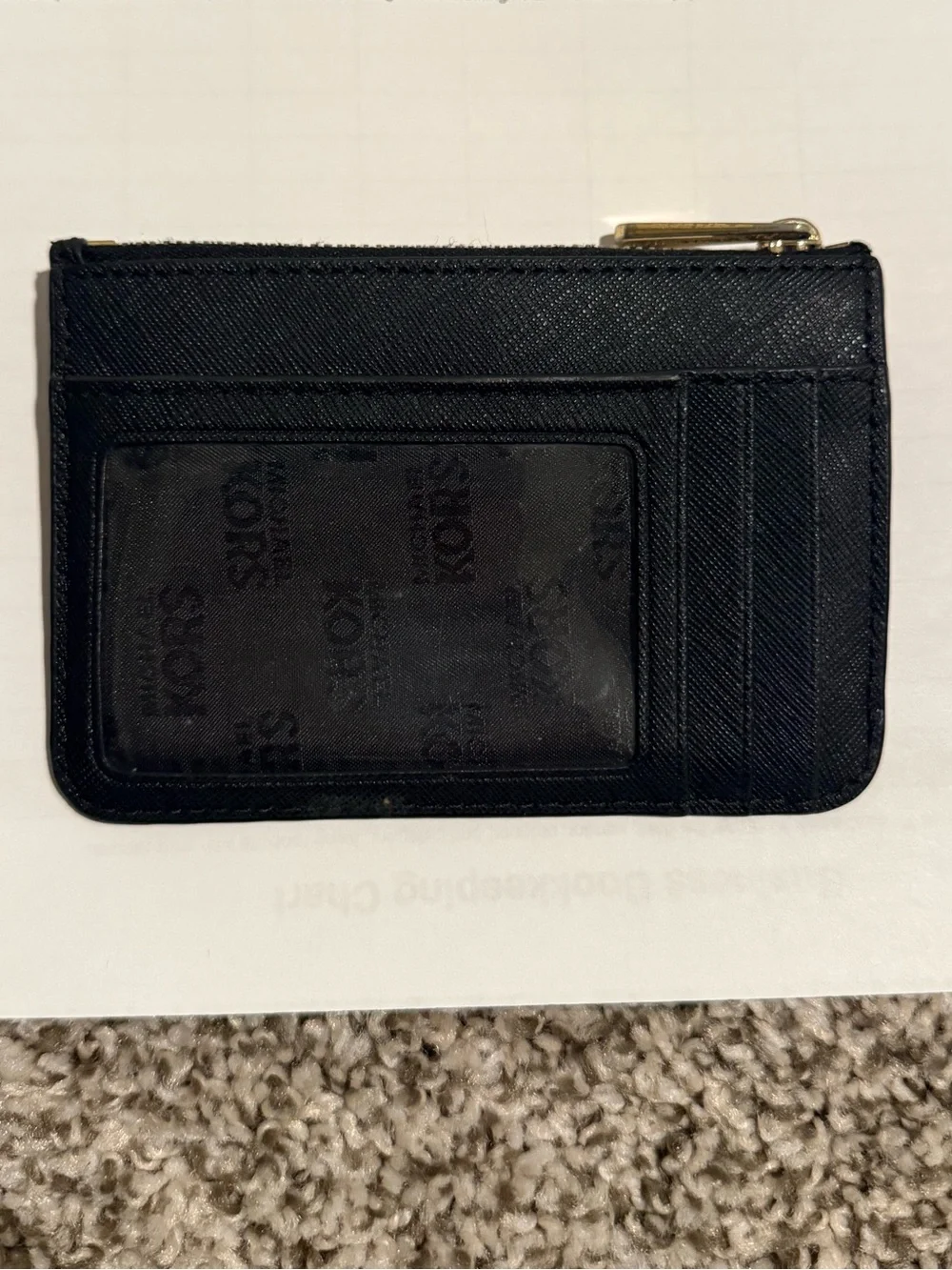 Michael Kors Black Saffiano Leather Zip Card Case with Gold Logo